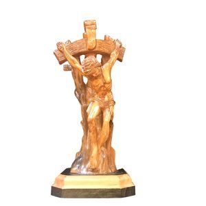 Jesus on Crucifix Cross Hand Carved Olive Wood Standing Catholic Italy